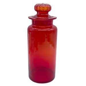 Vintage Takahashi red orange glass canister jar
